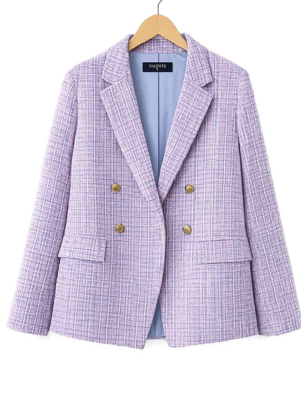 Talbots Pink Multi Tweed Double-Breasted Blazer with Gold Buttons